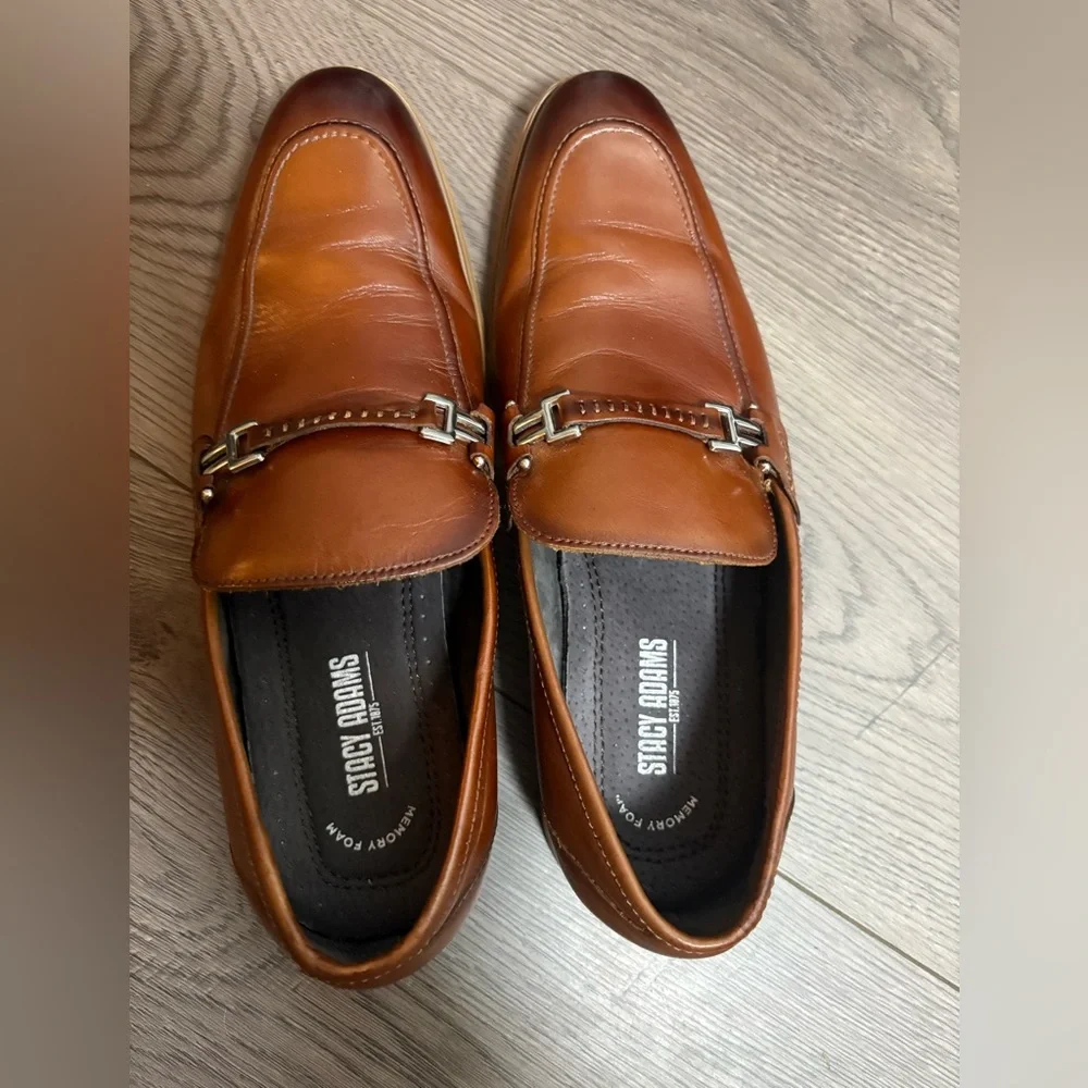 Stacy Adams Duval Moc-Toe Bit Slip-On Dress Loafers Cognac Leather Preppy Office